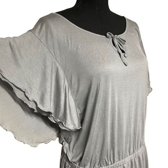 Old Navy Slate Gray Blue Double Flutter Sleeve Cinch Waist Top - Picture 2 of 6